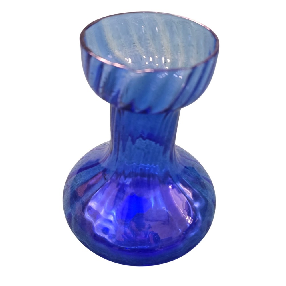 Vintage Two's Company Cobalt Blue Hand Blown Glass Bud Vase Optic Swirl 6 inch